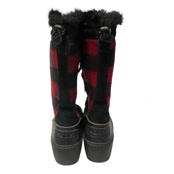 Sorel Tivoli III High Boots Black Red Buffalo Plaid Women’s 7 Fur Lined - Picture 3 of 7